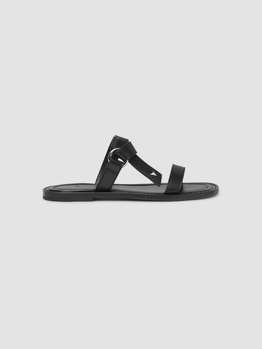 Women's Dressage Logo Leather Sandals - Dark Black - Size 10