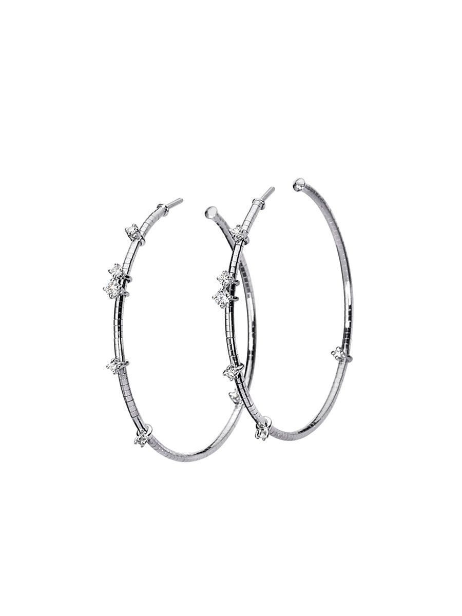 Women's Rugiada Diamanti 18K White Gold, Titanium, & Diamond Hoop Earrings/1.5" - White Gold