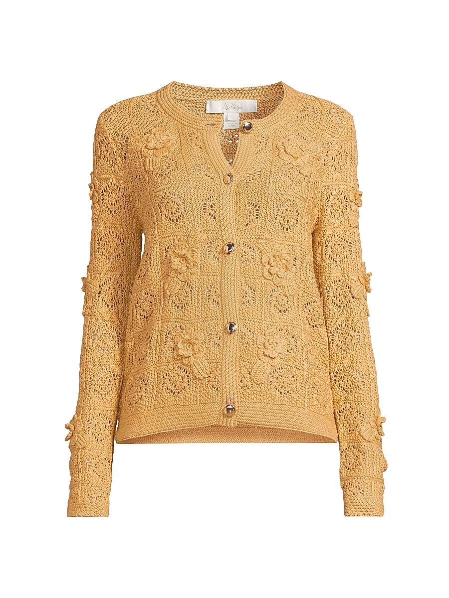 Women's Lenalie Floral-Crochet Cardigan - Rattan Metallic Crochet - Size XL