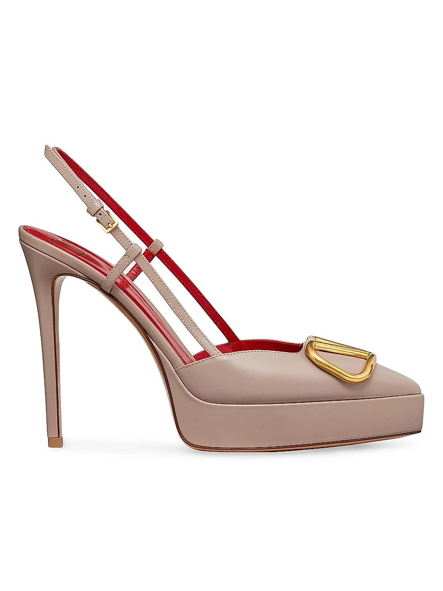 Women's VLogo Signature Calfskin Slingback Platform Pumps 120MM - Poudre - Size 6