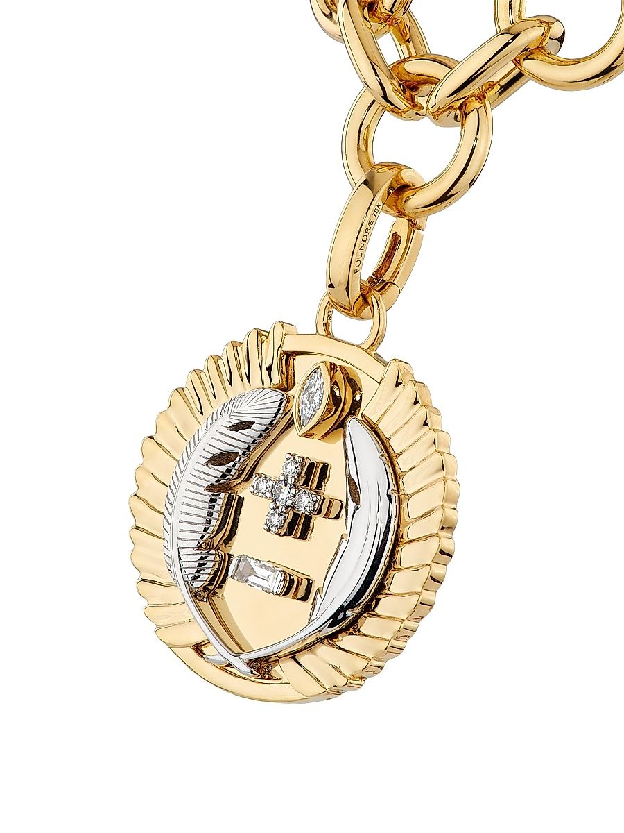 Women's Vivacity 18K Yellow & White Gold & 0.15 TCW Diamond Midsize Mixed Link Necklace - Yellow Gold