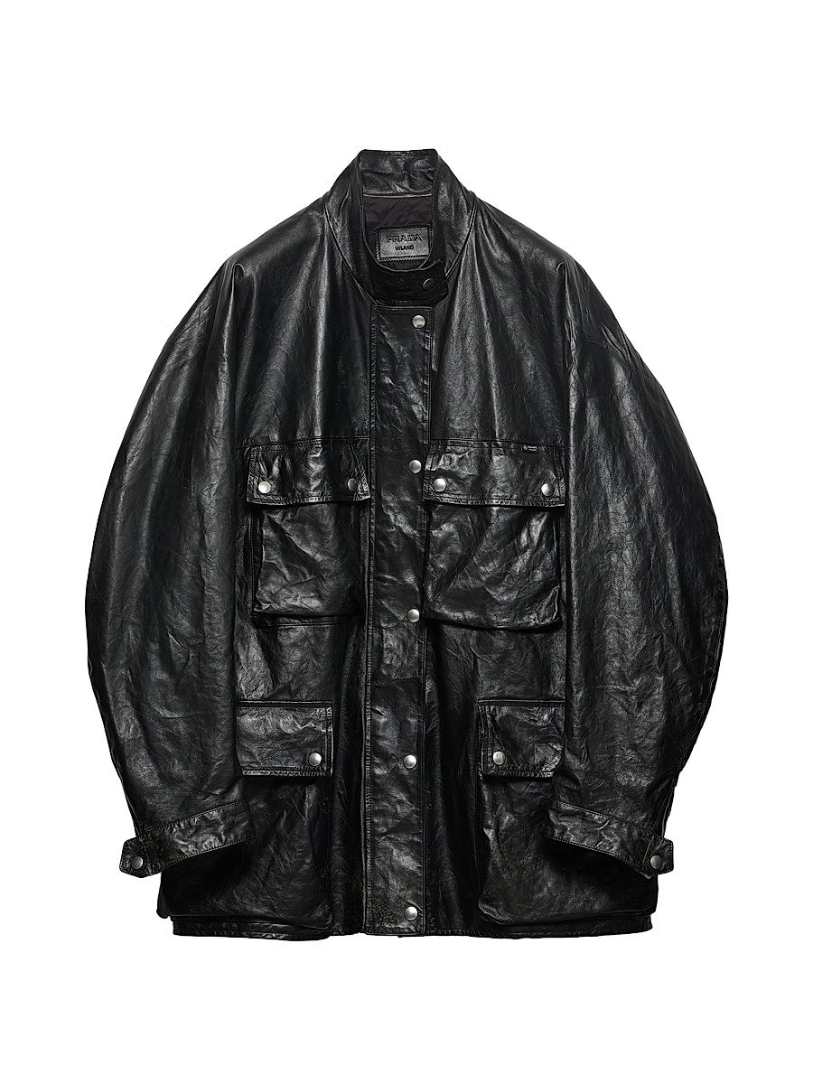 Women's Antiqued Leather Caban Jacket - Black - Size 2