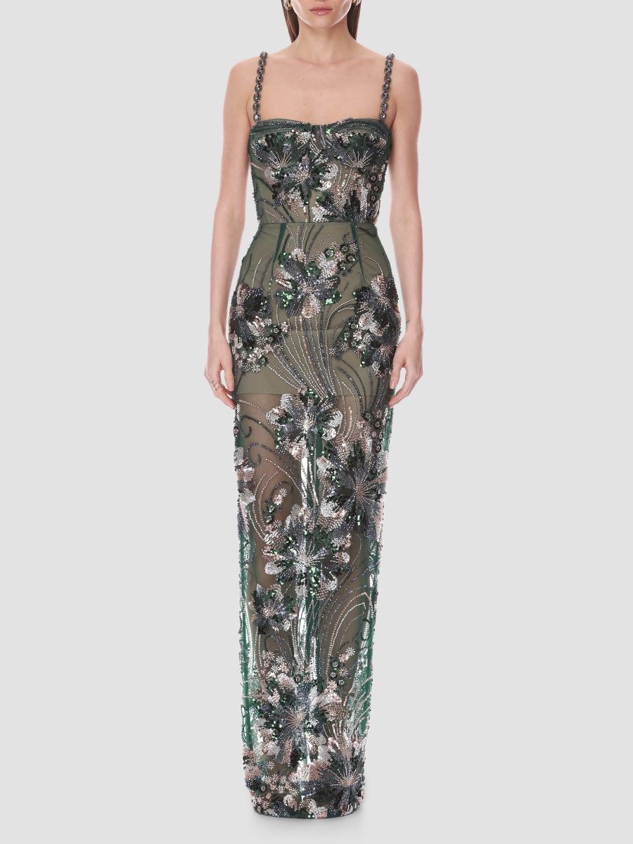Bronx Banco Women's Embellished Sweetheart Maxi Dress - Green Multi - Size XL