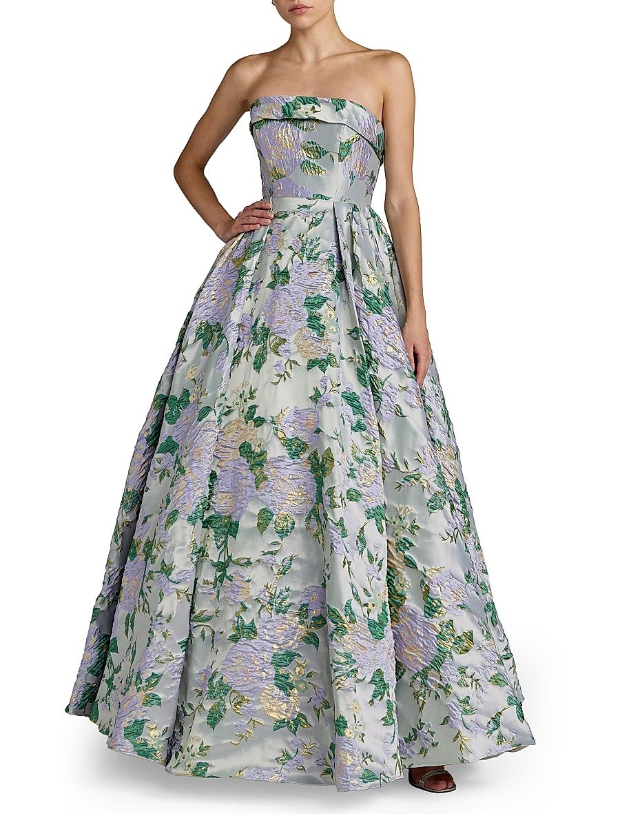 Women's Floral Brocade Strapless Gown - Lilac Multi - Size 14