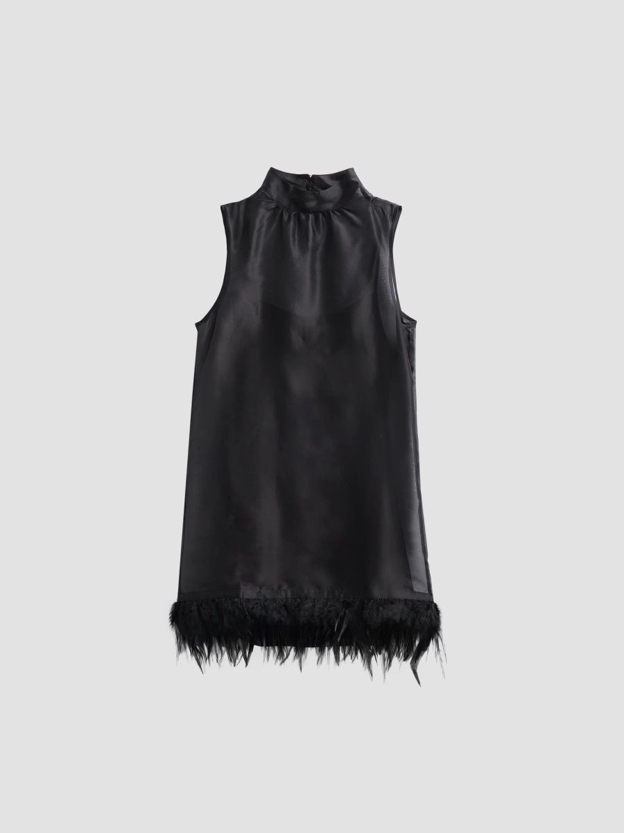 Staud Women's Albee Silk Organza Feather-Hem Mini Dress - Black - Size XL