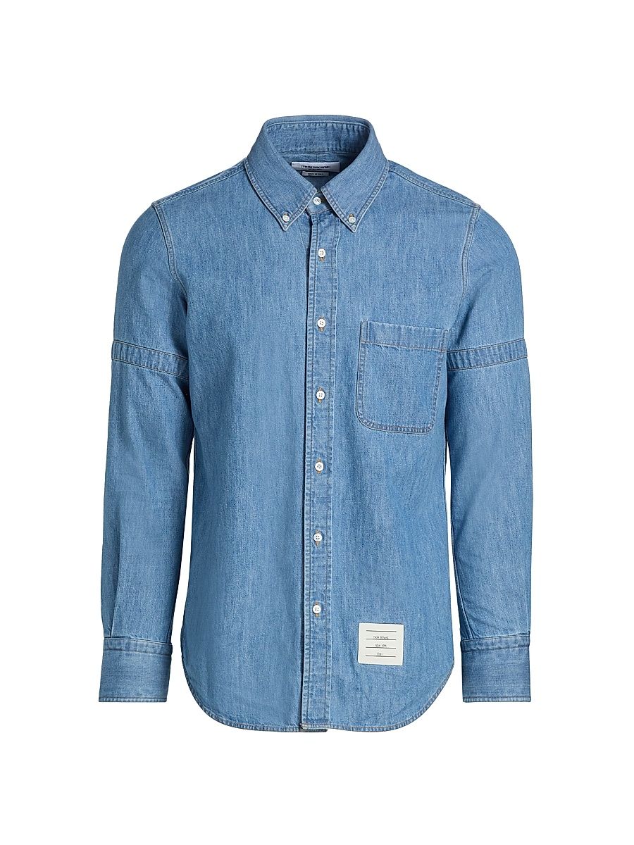 Men's Button-Down Cotton Denim Shirt - Light Blue - Size XXL