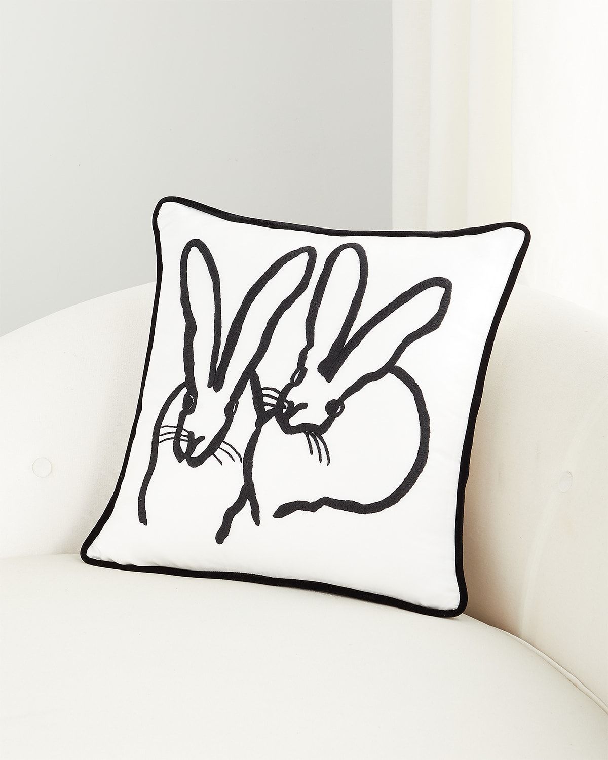 Hand-Embroidered Silk 2 Bunny Pillow