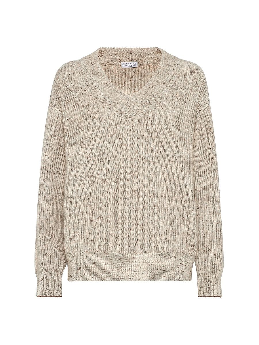 Women's Flecked Wool, Mohair and Linen English Rib Sweater - Beige - Size XXXXL