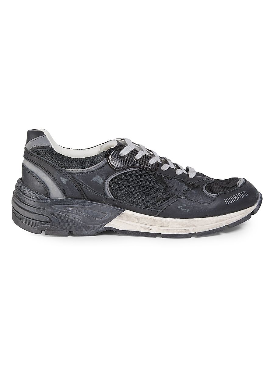 Men's Dad Running Mesh & Leather Low-Top Sneakers - Black Dark Grey - Size 14