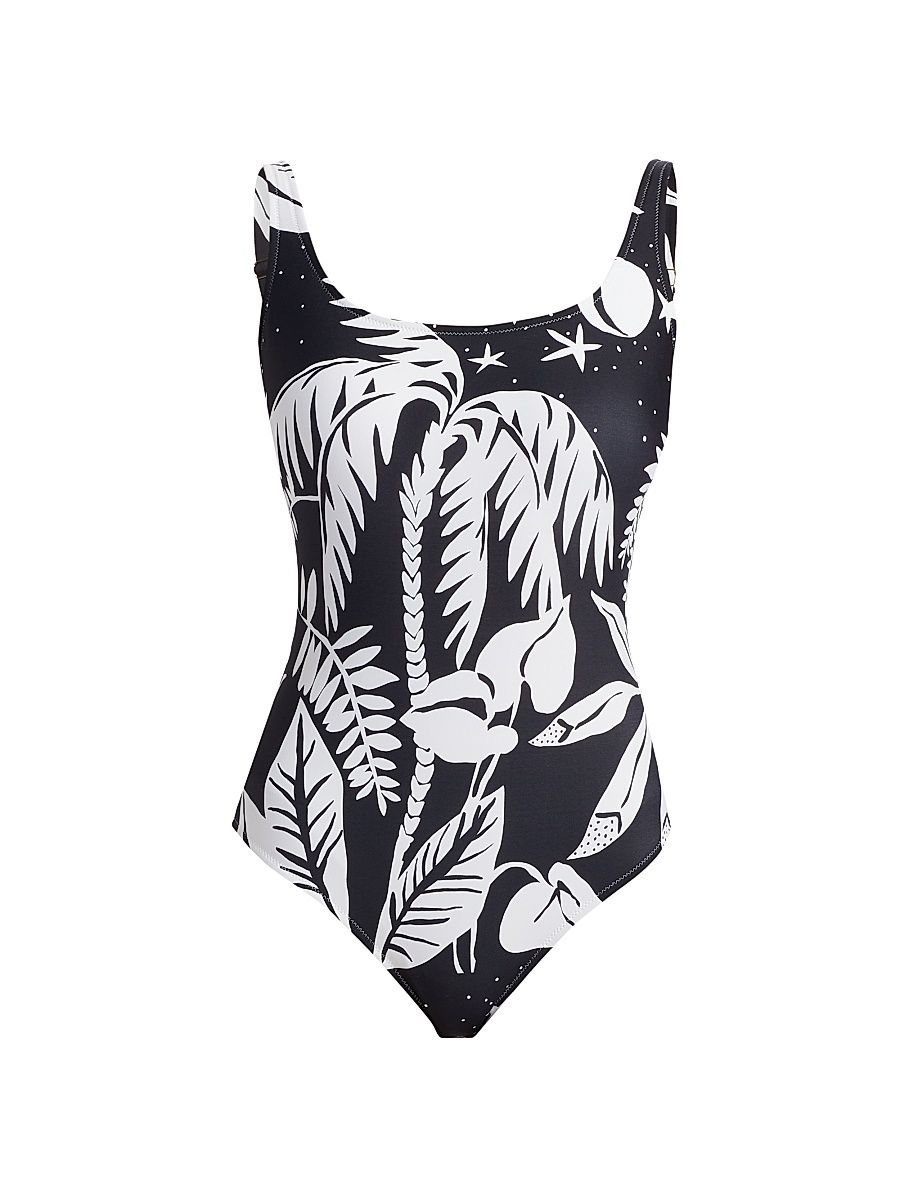 Women's Tank One-Piece Swimsuit - Palmas Black White - Size XL