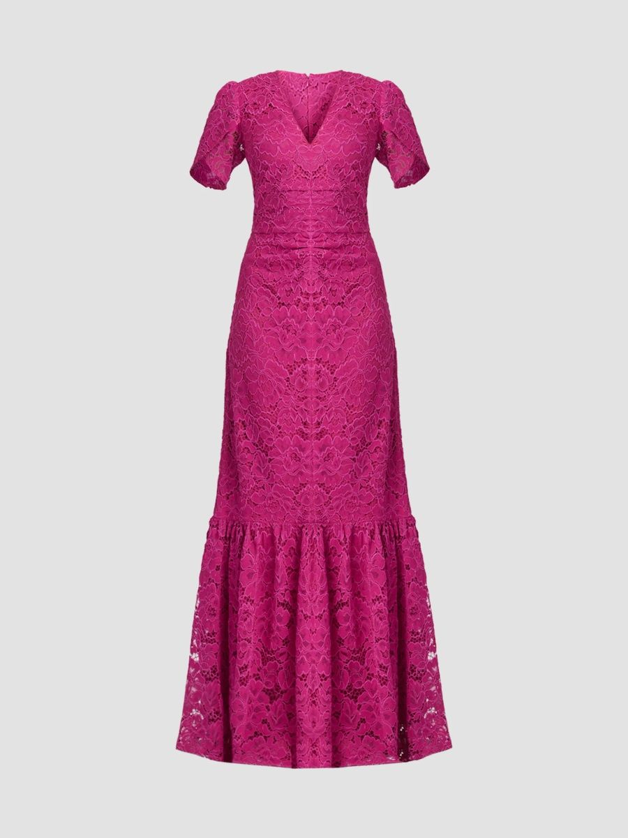 Shoshanna Women's Bolton Lace Maxi Dress - Berry - Size 14