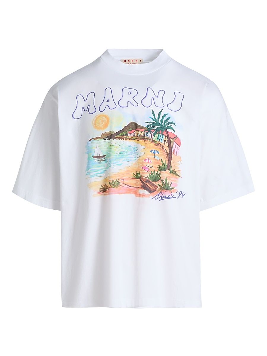 Men's Tropical Logo Crewneck T-Shirt - Lily White - Size 44
