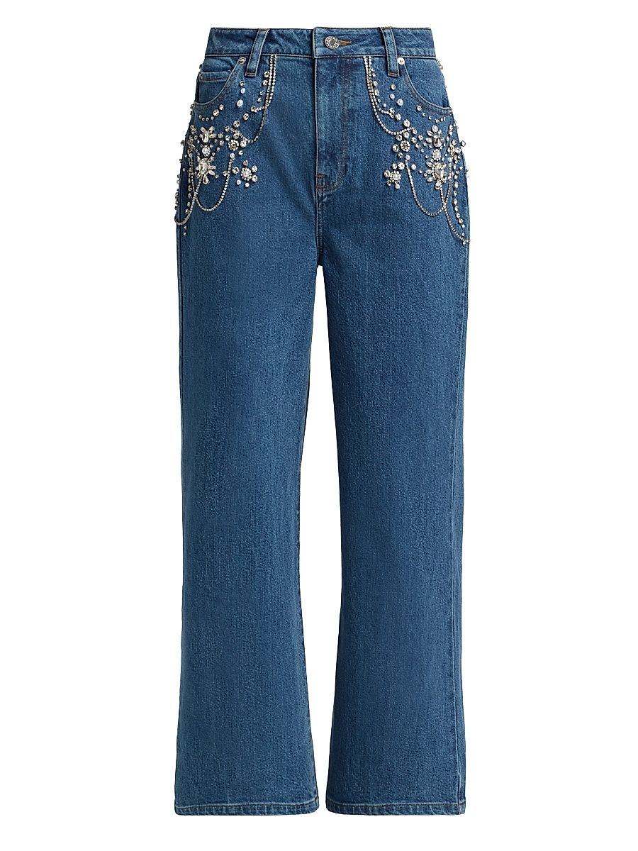 Women's Jude Embellished Wide-Leg Jeans - Solana - Size 24