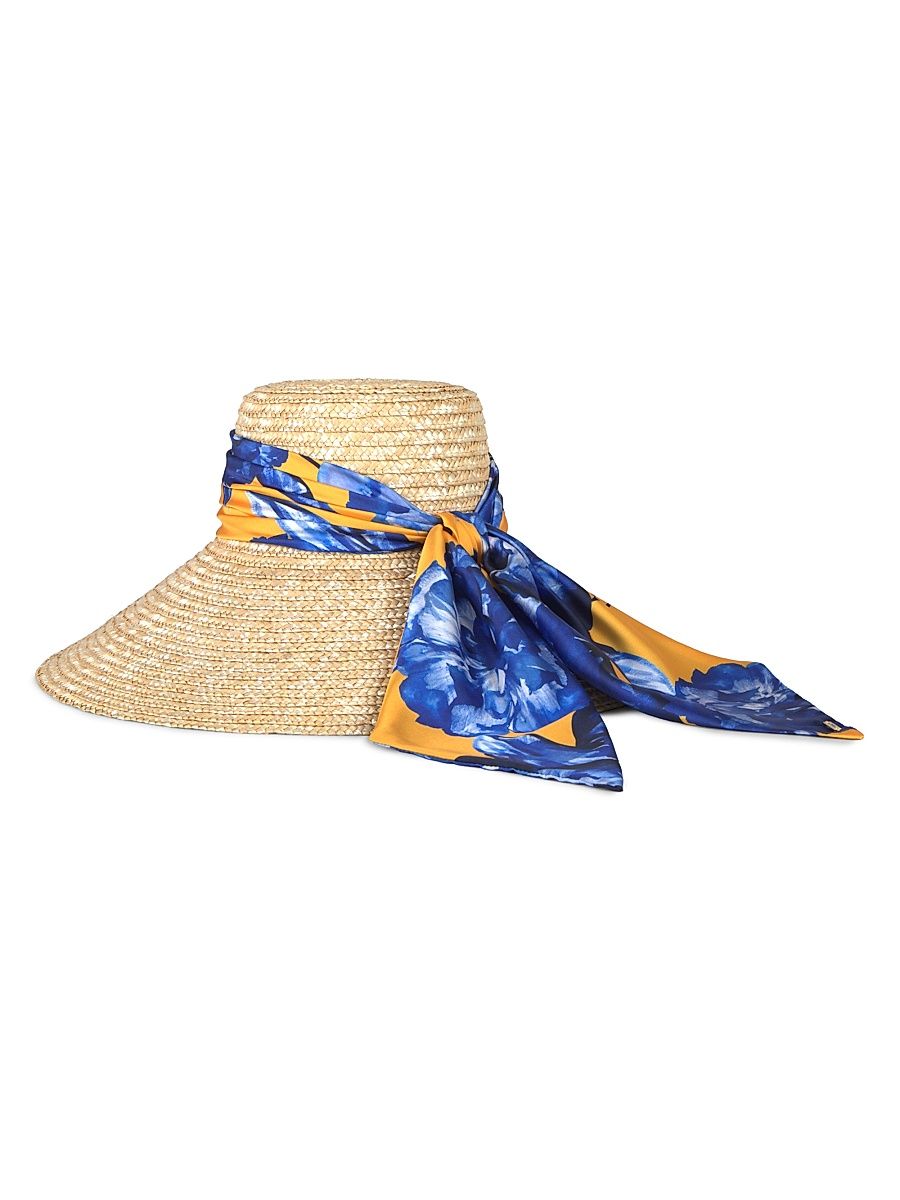 Women's Mirabel Scarf-Trim Straw Sun Hat - Natural