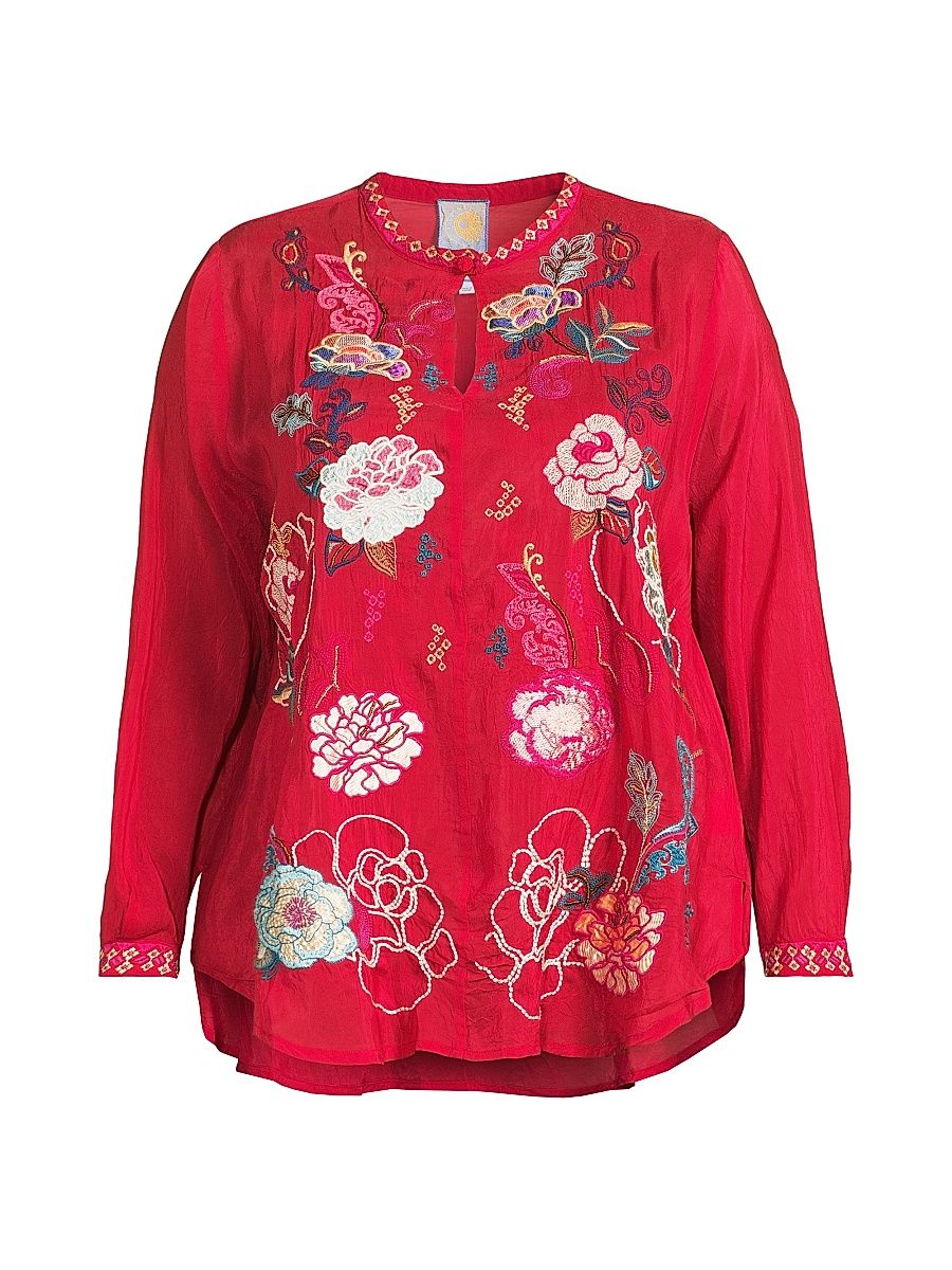 Women's Plus Marcia Embroidered Blouse - Savvy Red - Size 26