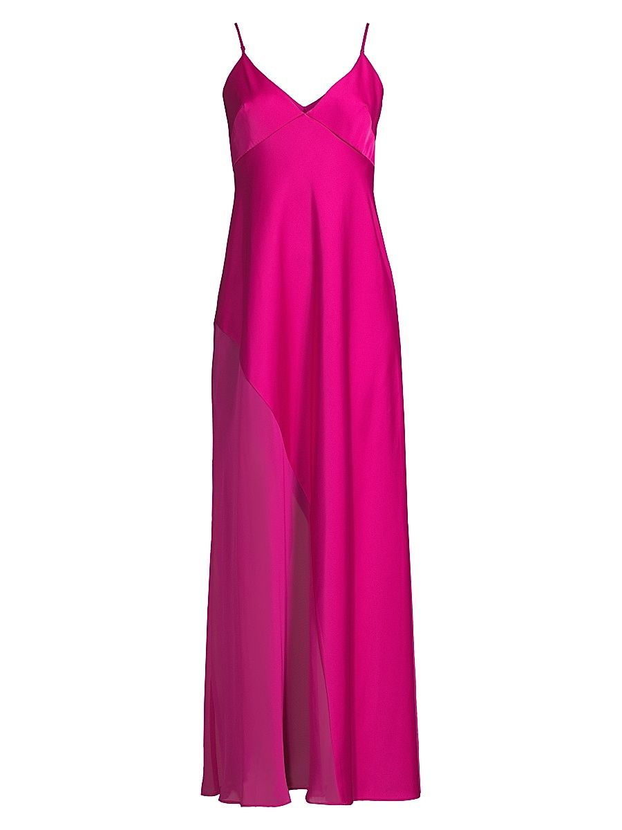 Women's Satin Chiffon V-Neck Gown - Cosmo Pink - Size 14