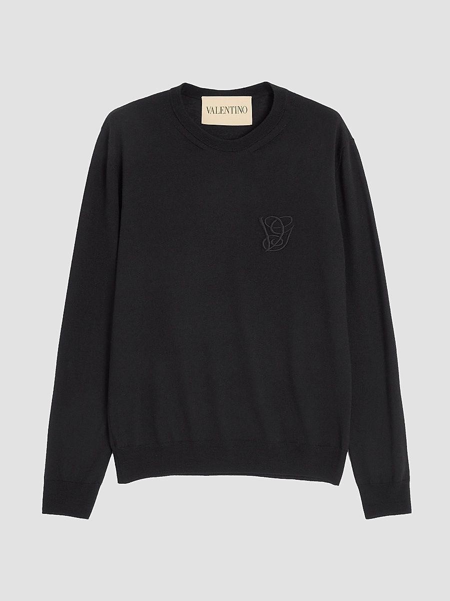 Men's Wool Sweater with VG Embroidery - Black - Size Small