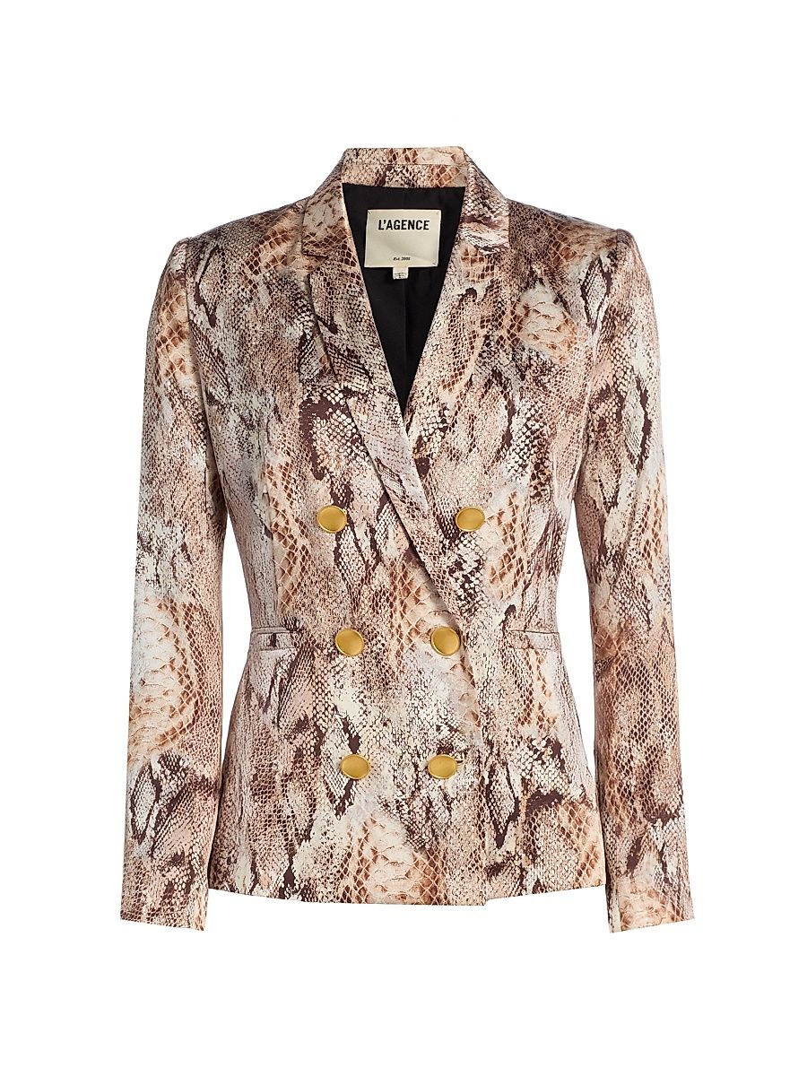 Women's Colin Snake Silk Double-Breasted Blazer - Tan Multi Western Snake - Size 10