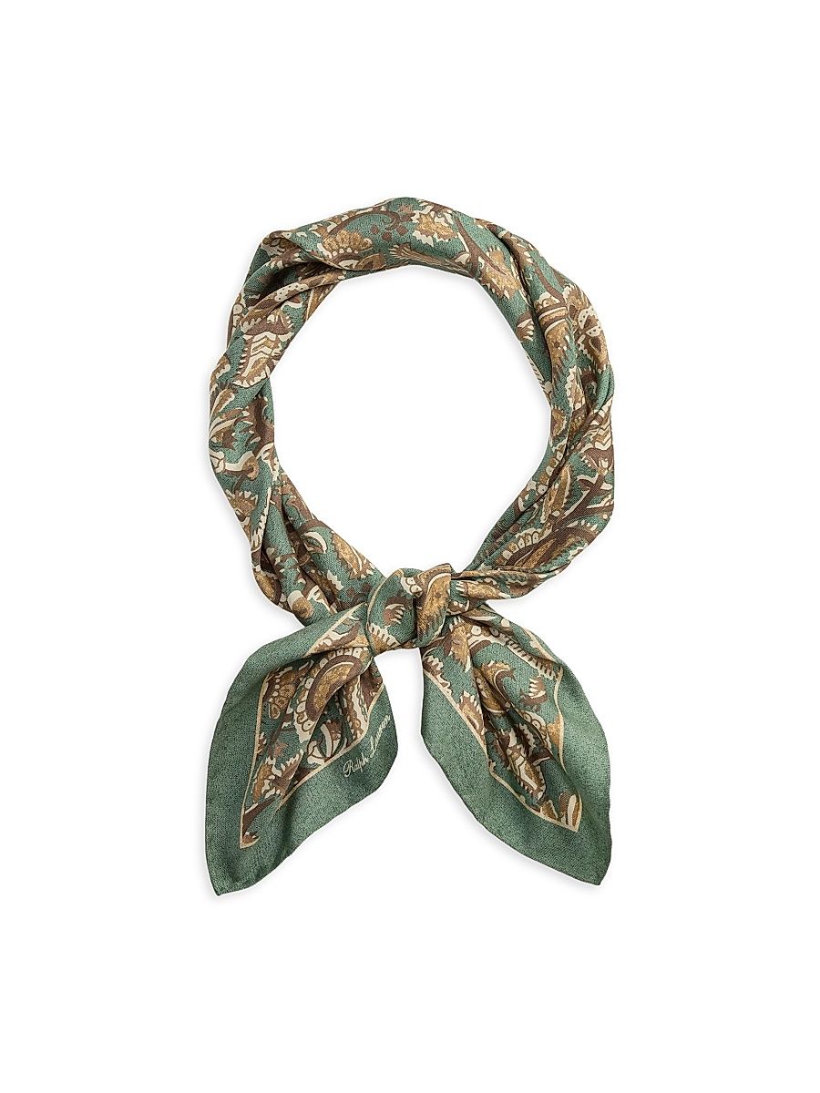 Men's Paisley Silk Neckerchief-Style Scarf - Green