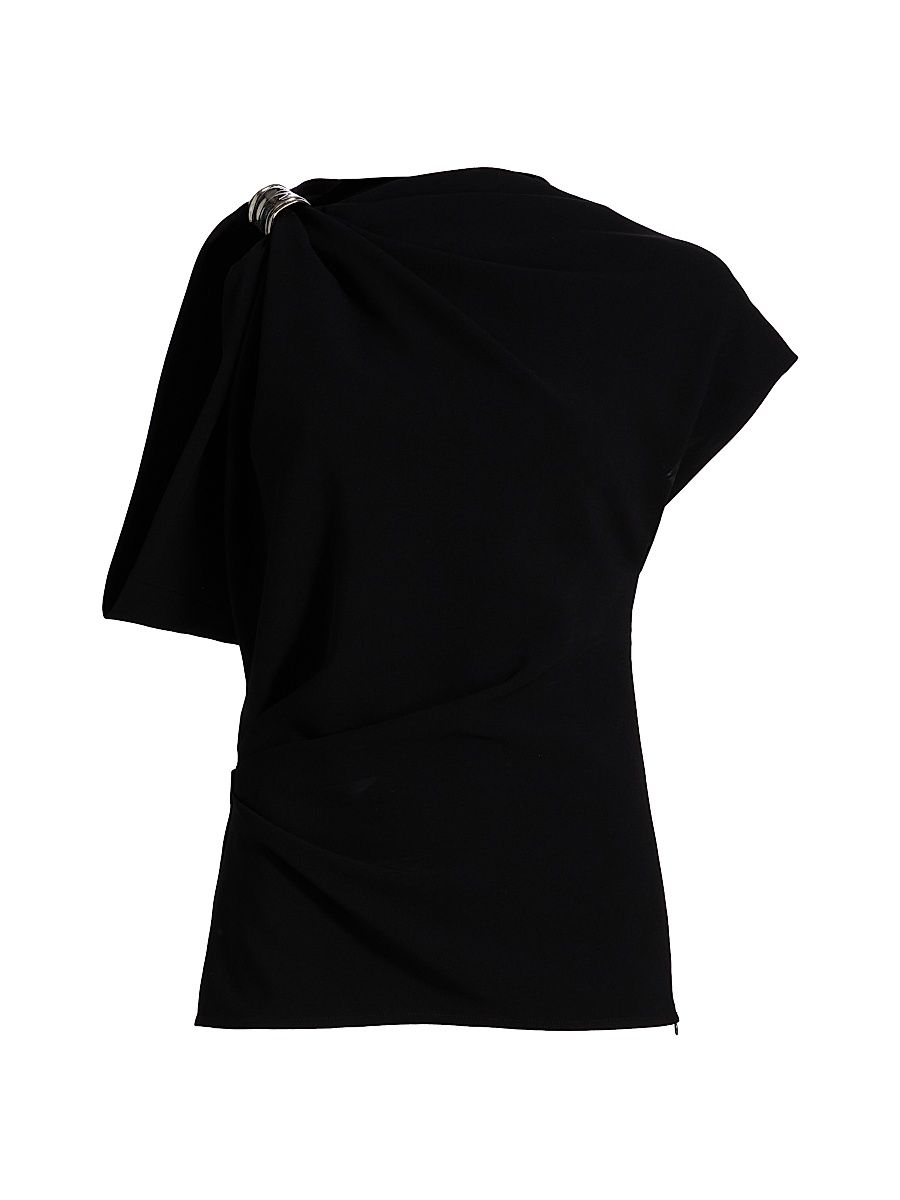 Women's Malika Hardware-Detail Asymmetric Double Crepe Top - Black - Size 8