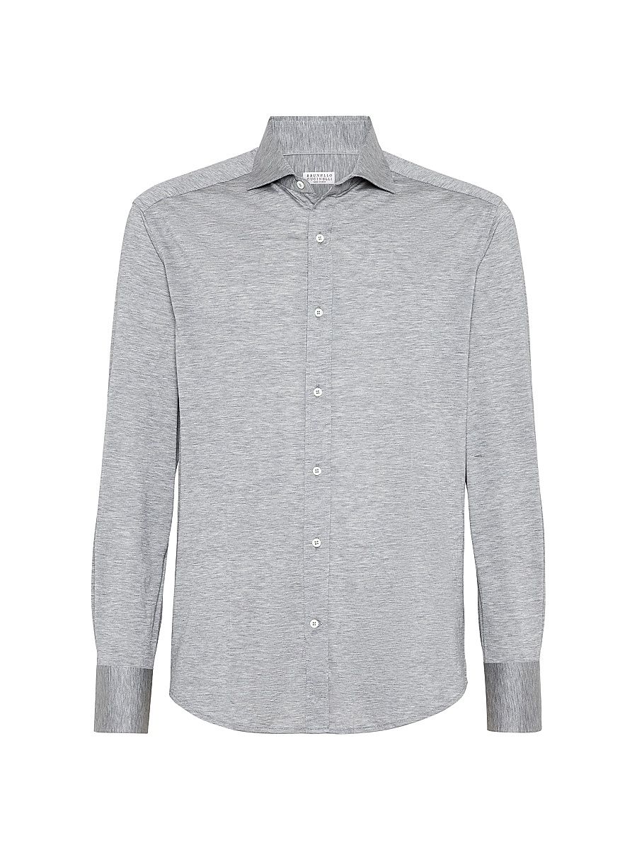Men's Silk and Cotton Jersey Shirt with Spread Collar - Dark Grey - Size XL