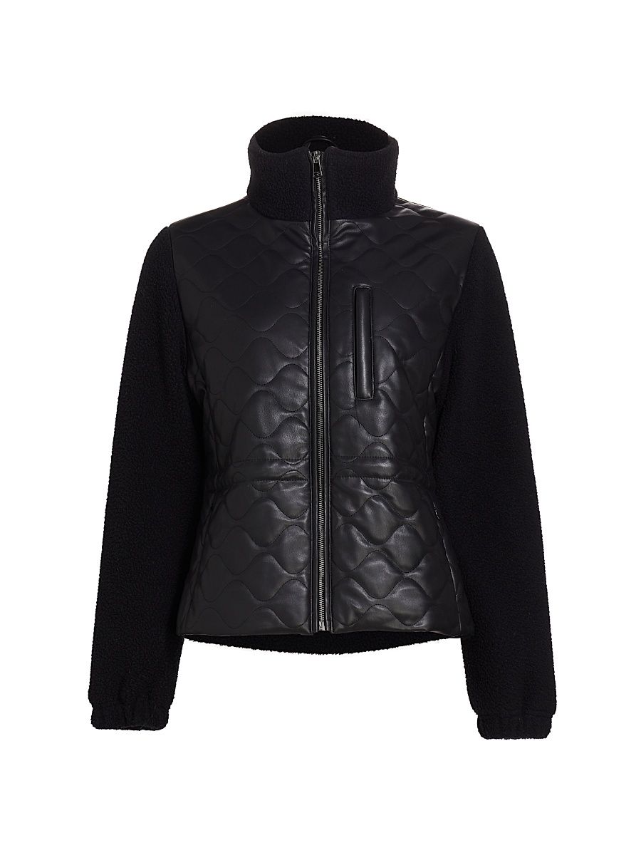 Women's Lanie Mixed Media Quilted Jacket - Black - Size Large