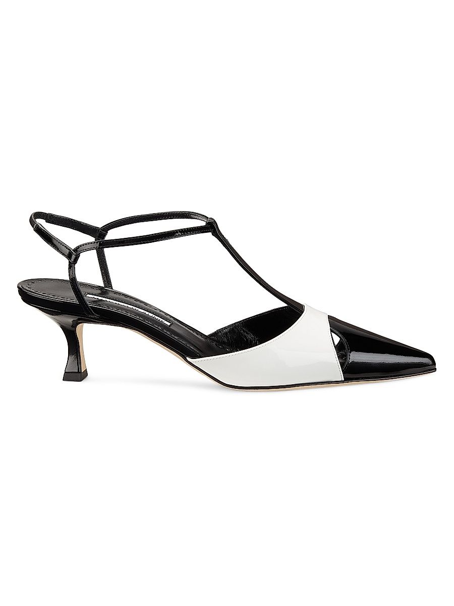 Women's Turgimod 50MM Leather T-Strap Pumps - Black White - Size 9