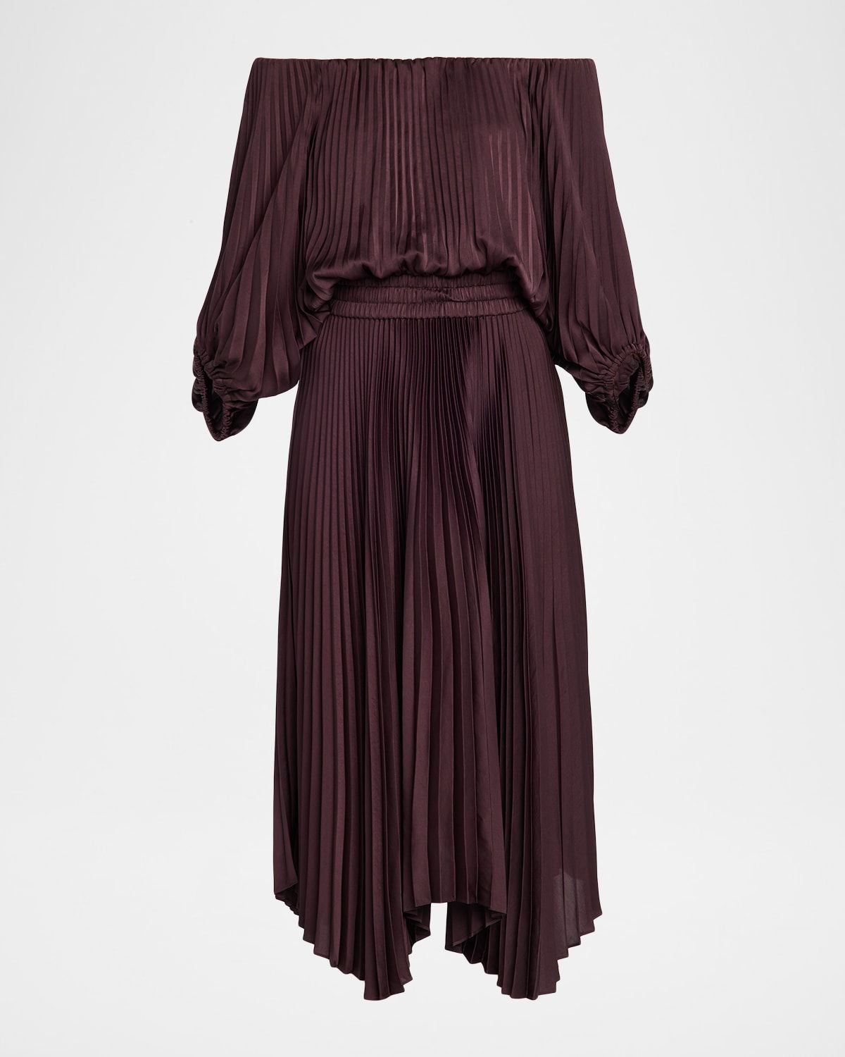 Sienna Pleated Off-The-Shoulder Midi Dress