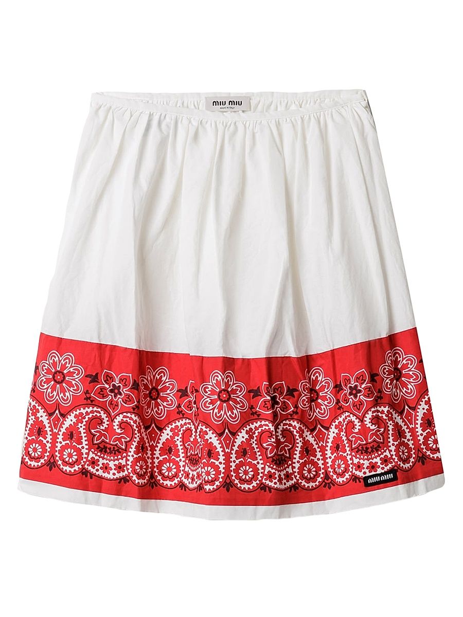 Women's Slubbed Poplin Skirt with Print - White - Size 6