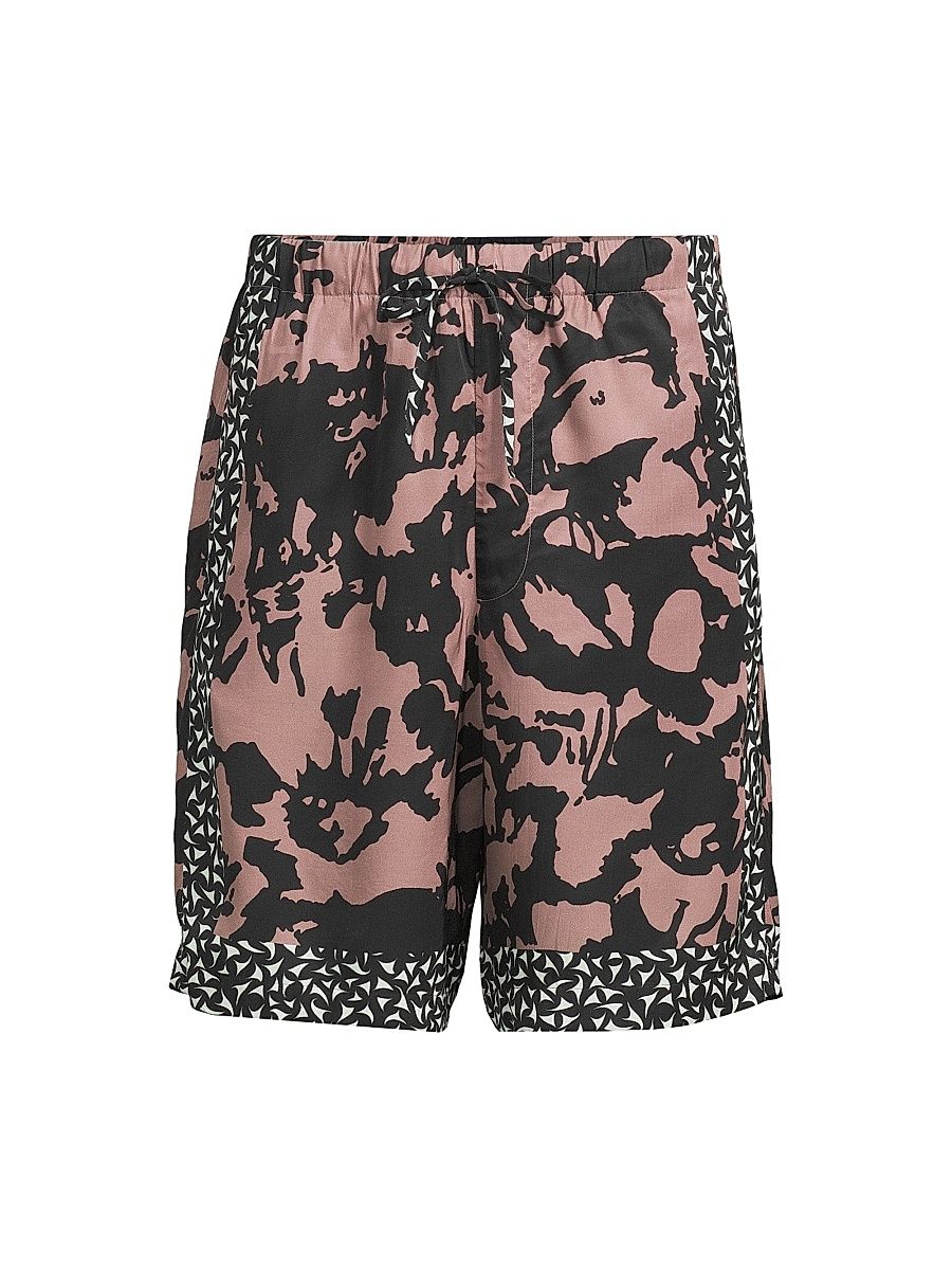 Men's Two-Tone Abstract Print Swim Shorts - Old Rose - Size Large