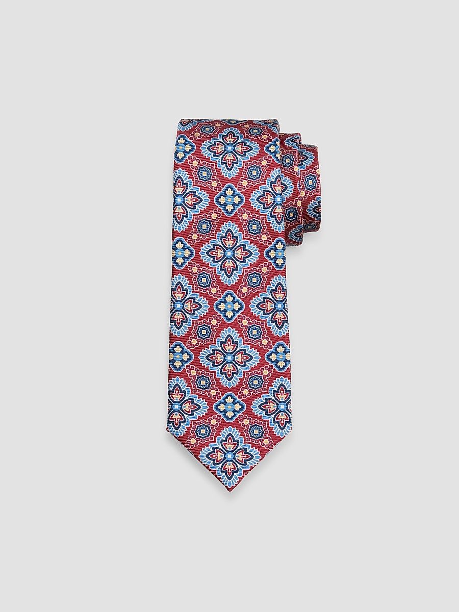 Men's Floral Medallion Silk Tie - Red Blue