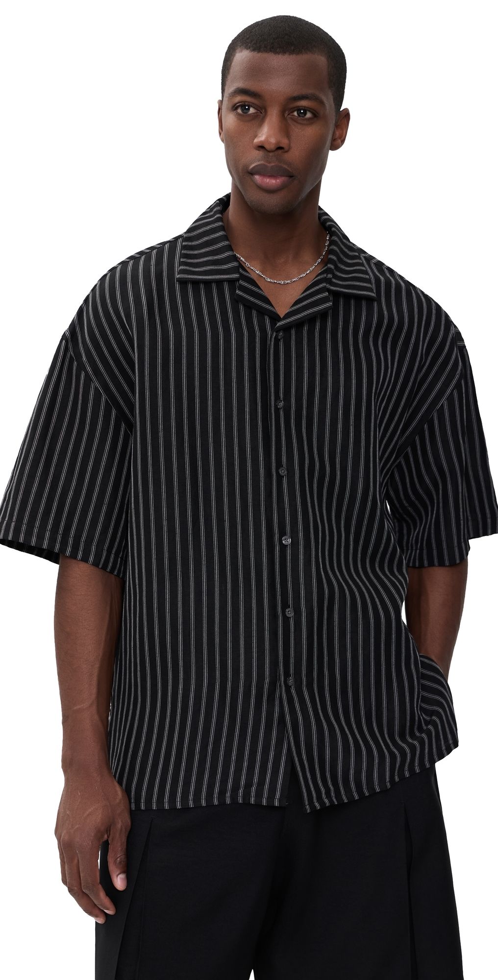 Willy Chavarria Camp Collar Shirt White/Black Stripe XL