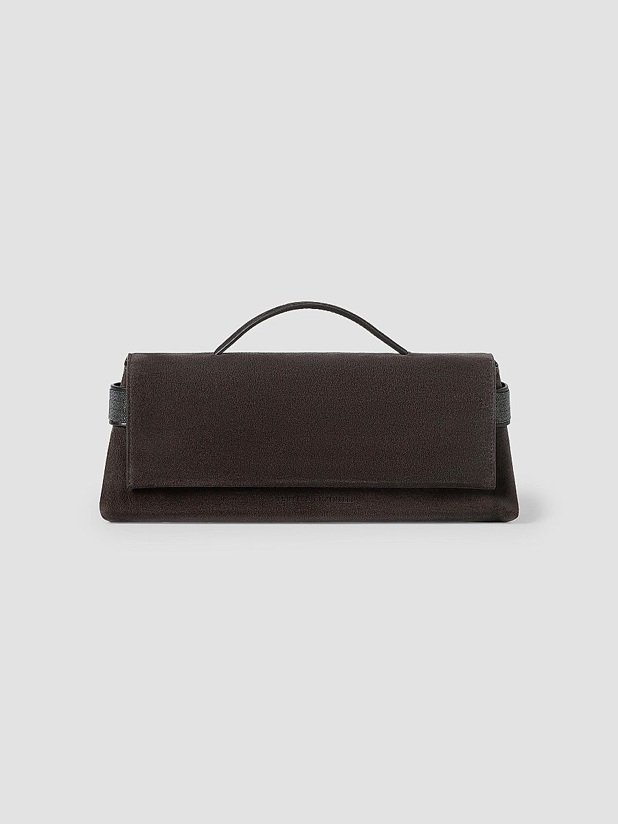 Brunello Cucinelli Women's Essence Clutch Bag in Suede with Precious Bands - Brown