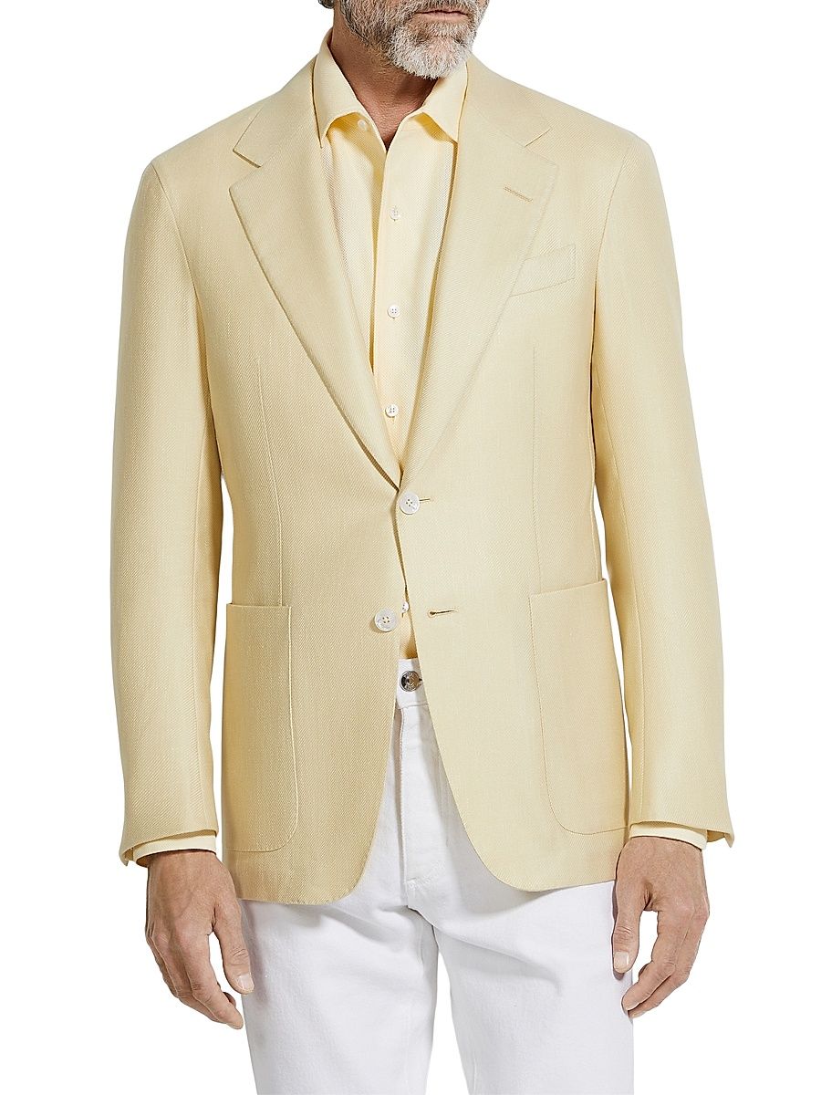 Men's Cashmere Silk and Linen Jacket - Light Yellow - Size 42