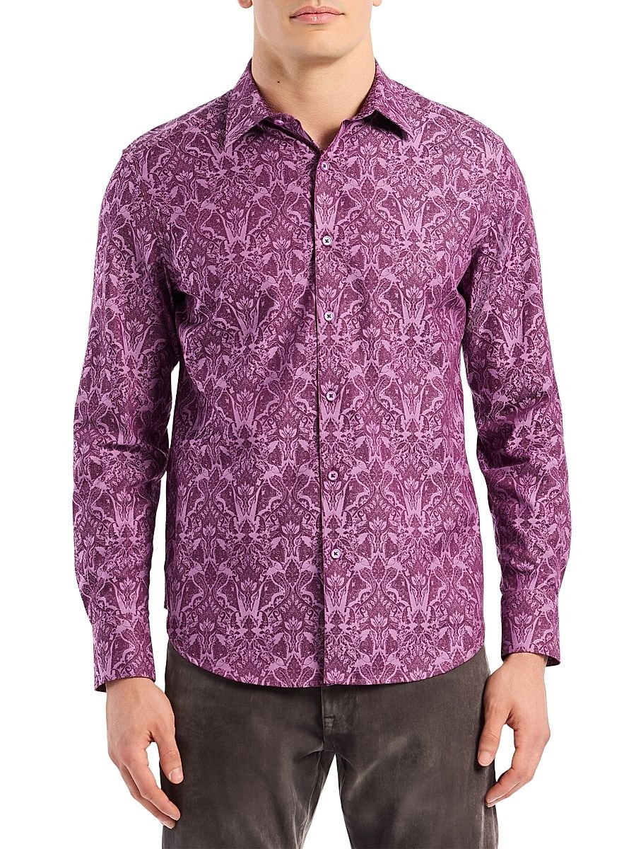 Men's Highland Button-Front Shirt - Berry - Size XXL