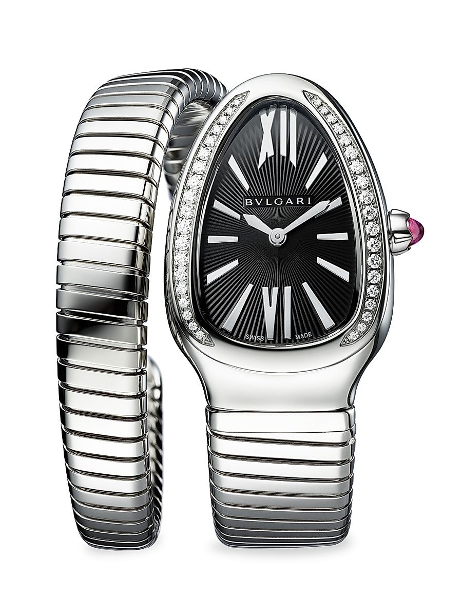 Women's Serpenti Seduttori Stainless Steel, Diamond & Black Dial Bracelet Watch - Steel