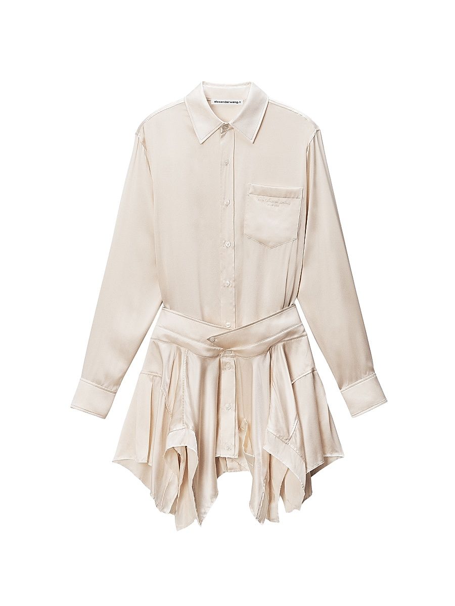 Women's Silk Handkerchief-Hem Mini Shirtdress - Ivory - Size 12