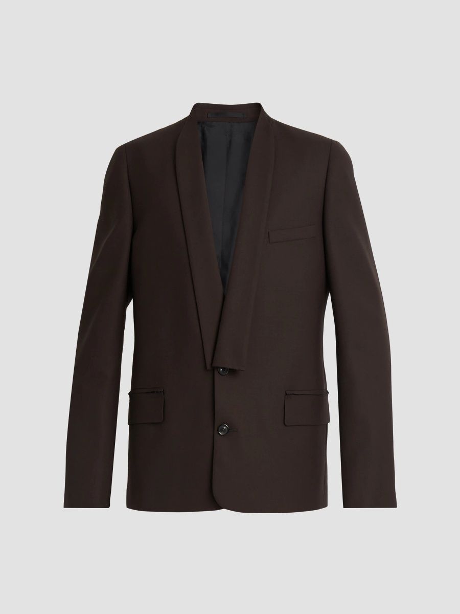 Maison Margiela Men's Minimal Collar Wool Blazer - Dark Brown - Size 38