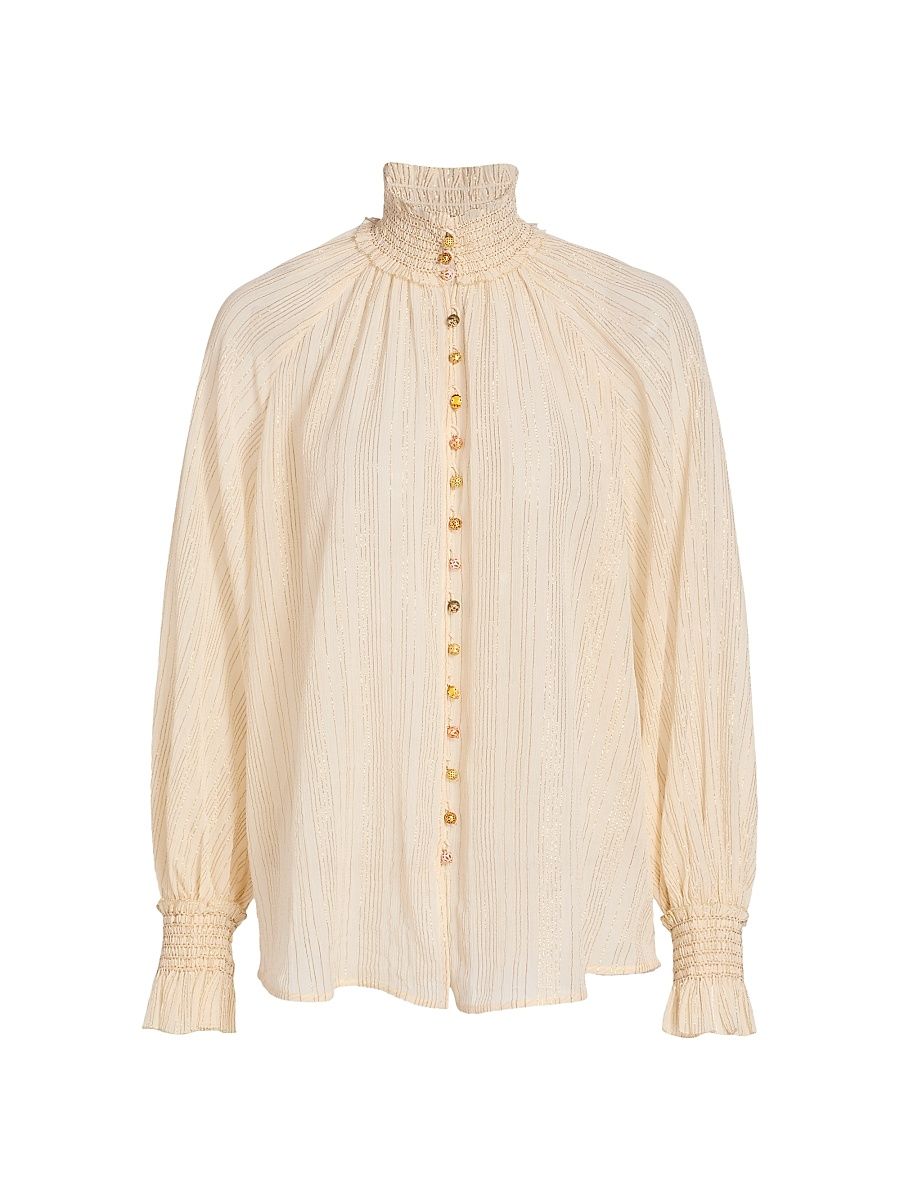 Women's Aster Cotton-Silk Voile Blouse - Cream - Size 8
