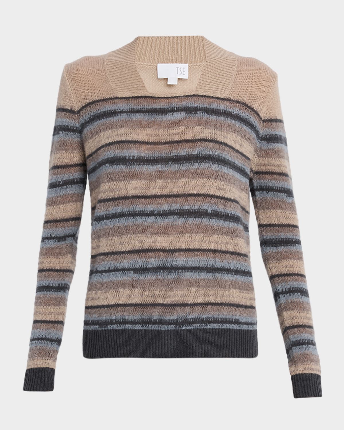 Cashmere Square-Neck Striped Top