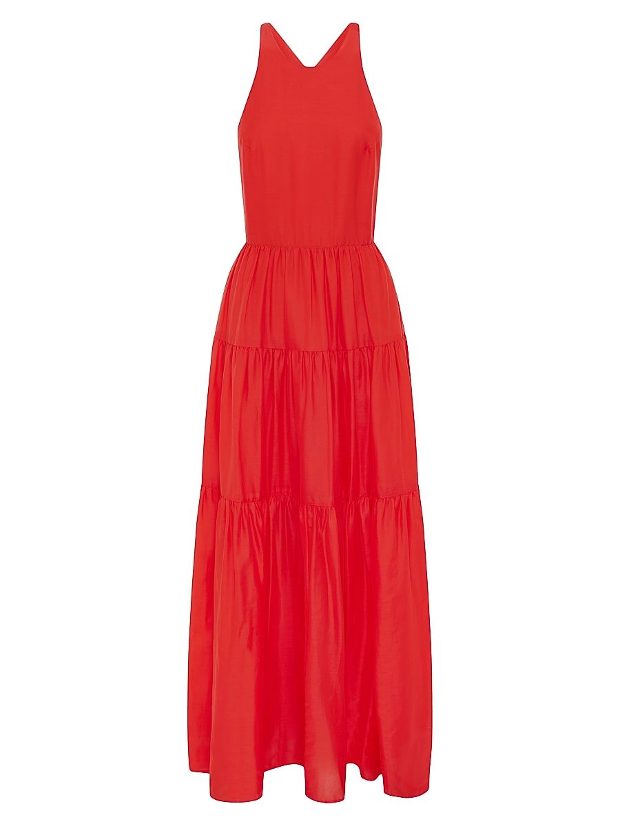 Women's Emmeline Silk-Blend Tiered Maxi Dress - Candy Apple - Size Large