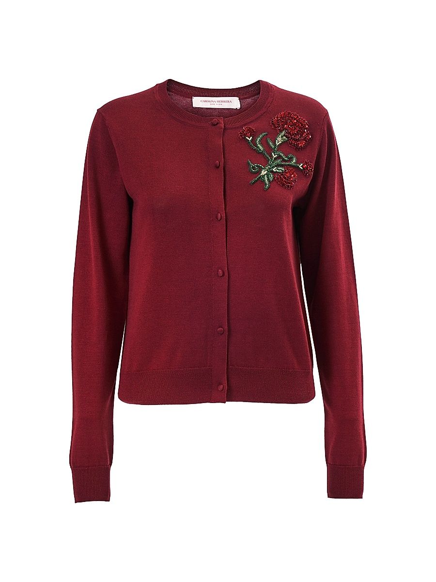 Women's Embroidered Silk-Cotton Cardigan - Rioja Multi - Size Large