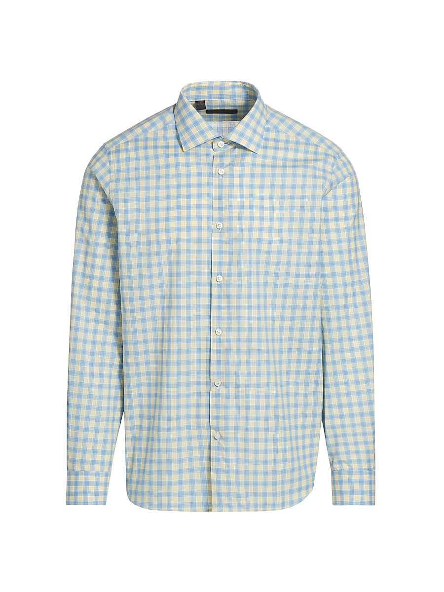 Men's COLLECTION Checked Cotton Button-Front Shirt - Yellow - Size Large