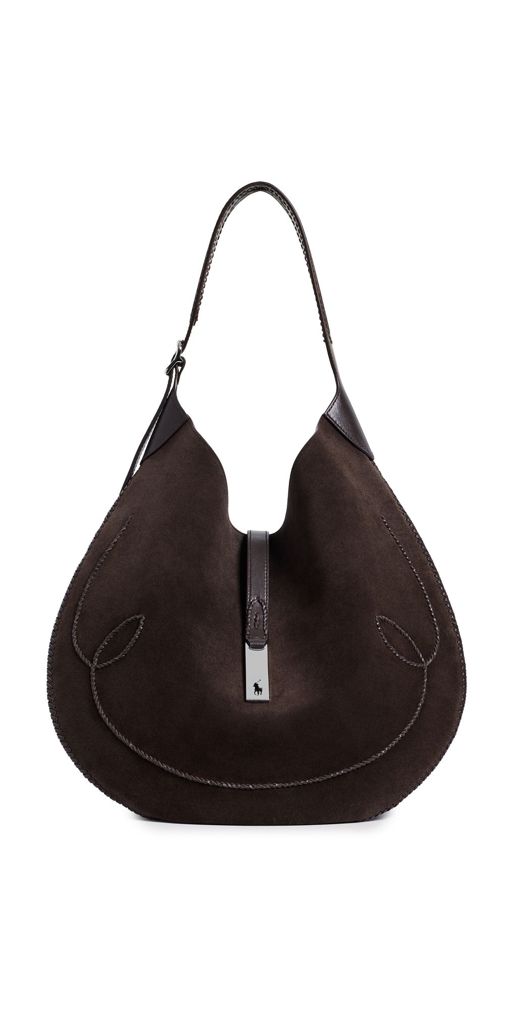 Polo Ralph Lauren Suede Whip Stich Polo ID Medium Shoulder Bag Chocolate/Tobacco One Size
