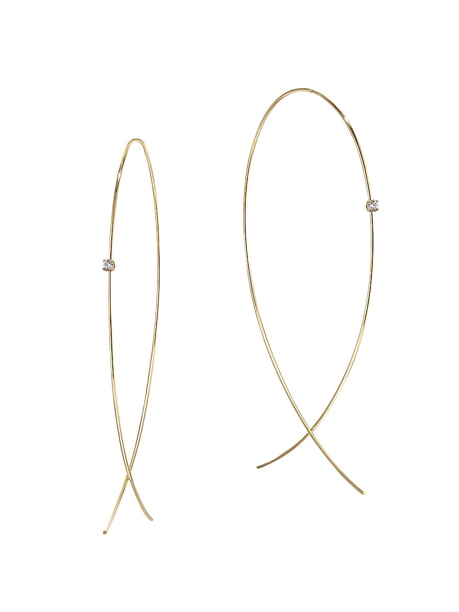 Women's 14K Yellow Gold & Diamond Large Wire Upside Down Hoops - Gold