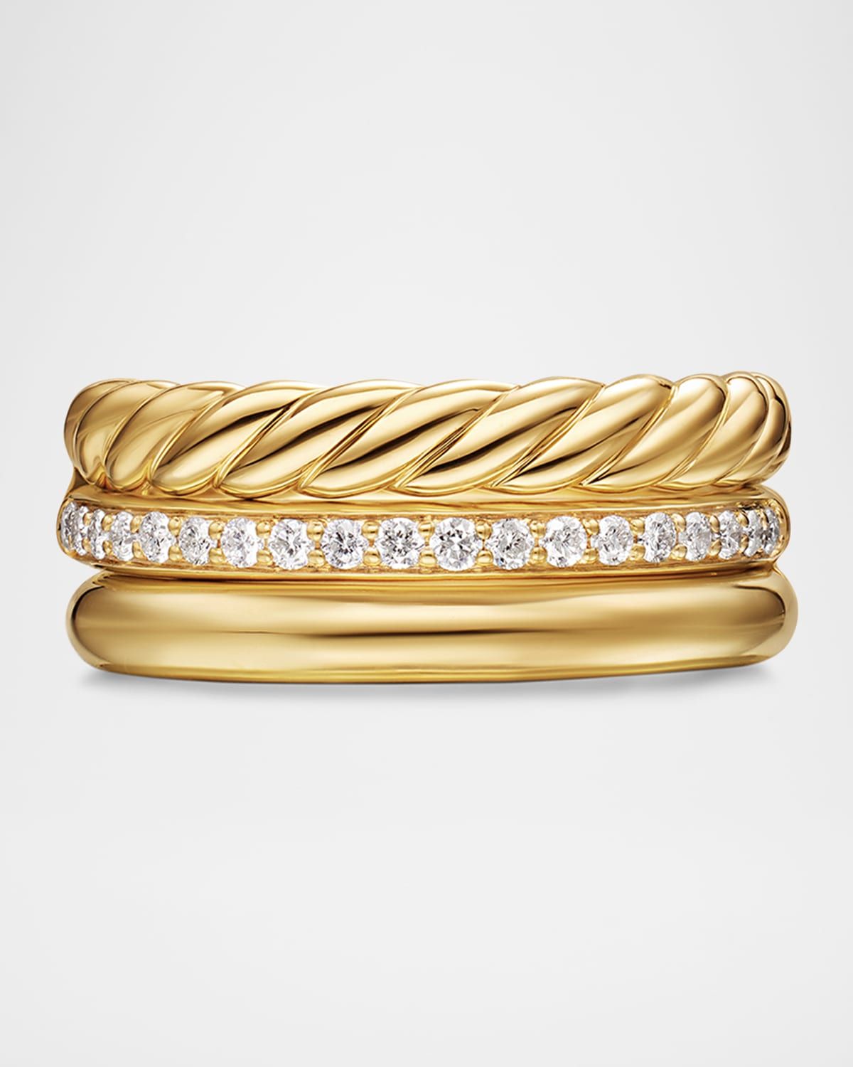 DY Mercer 3 Row Ring with Diamonds in 18K Gold, 9mm