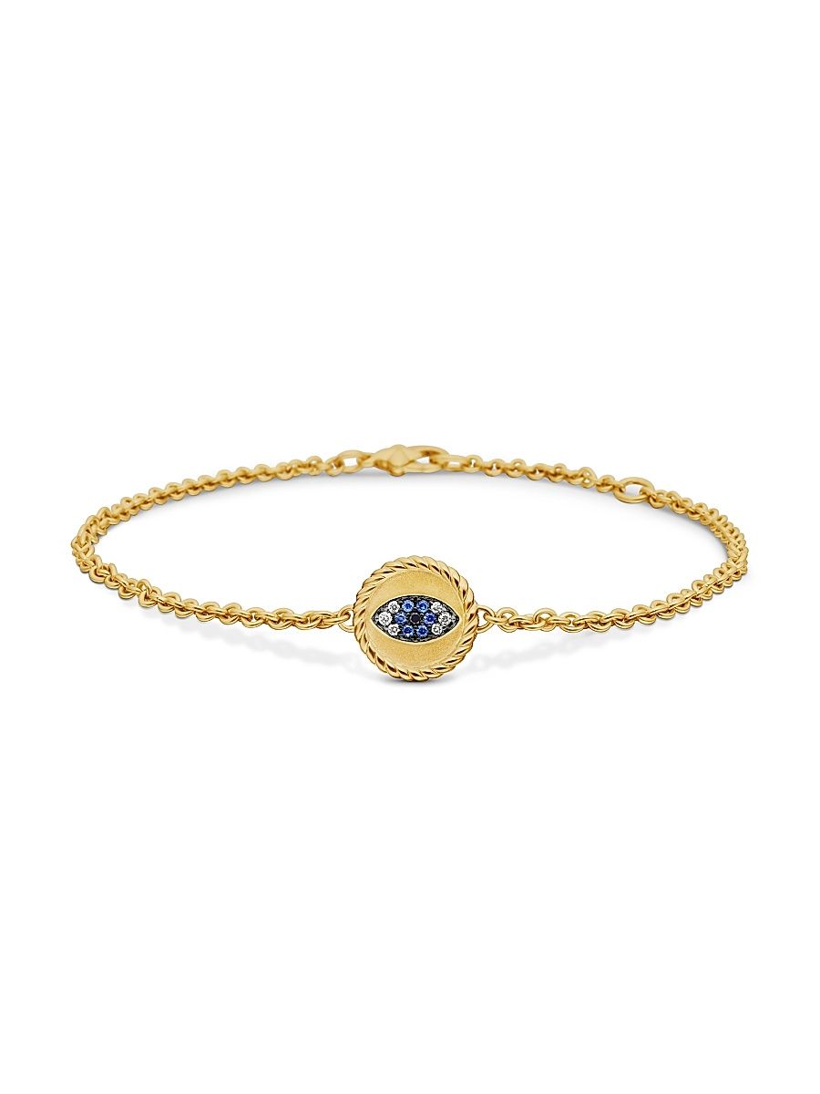 Women's Cable Collectibles Evil Eye Bracelet in 18K Yellow Gold - Light Blue Sapphire