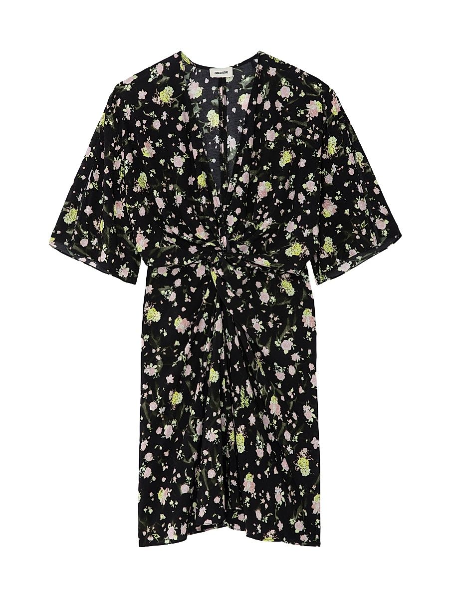 Zadig & Voltaire Women's Rozom Soft Crinkle Roses Minidress - Noir - Size Large