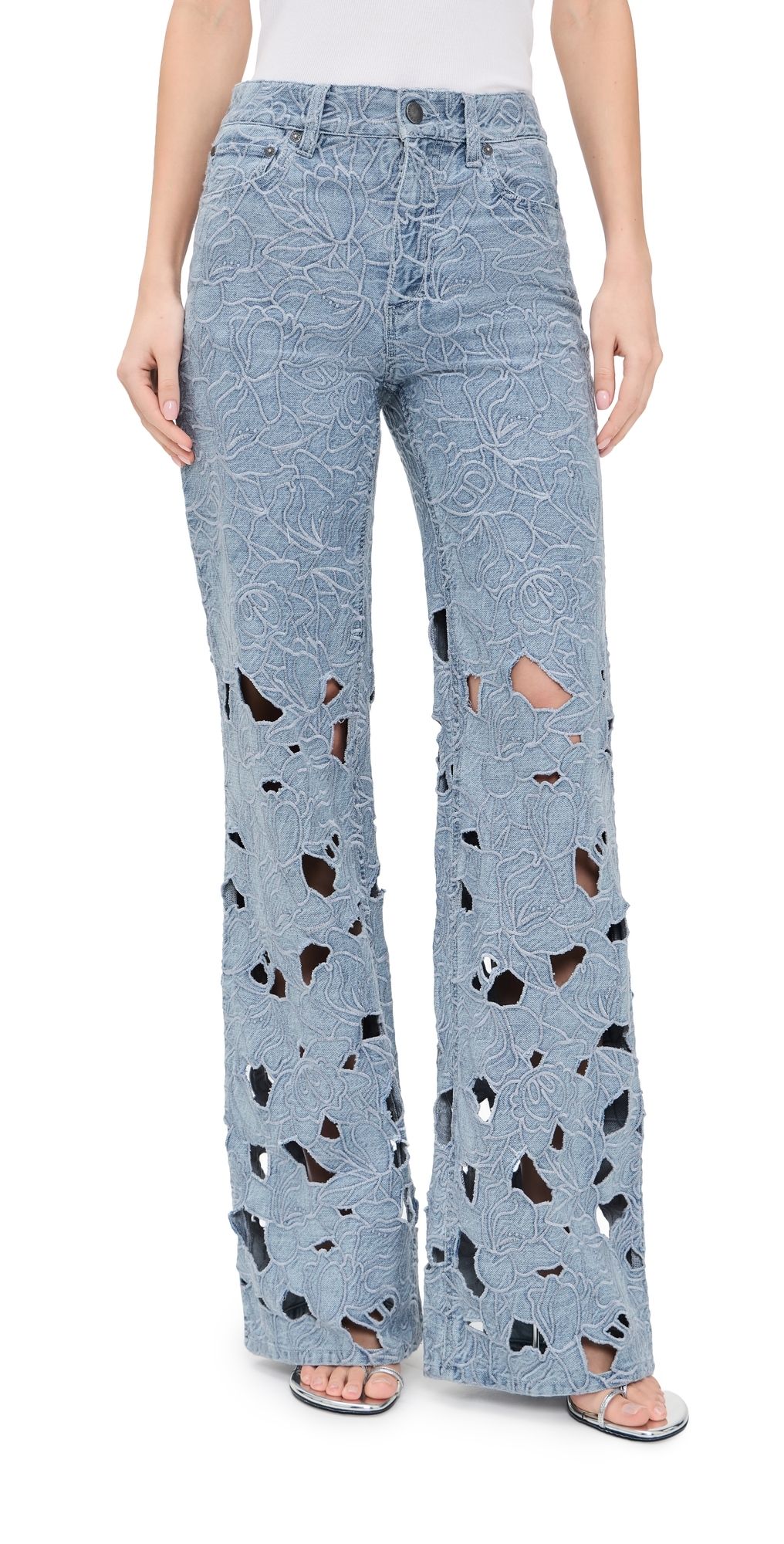 ALICE + OLIVIA Chic High Rise Embroidered Eyelet Jeans Rockstar Blue 25