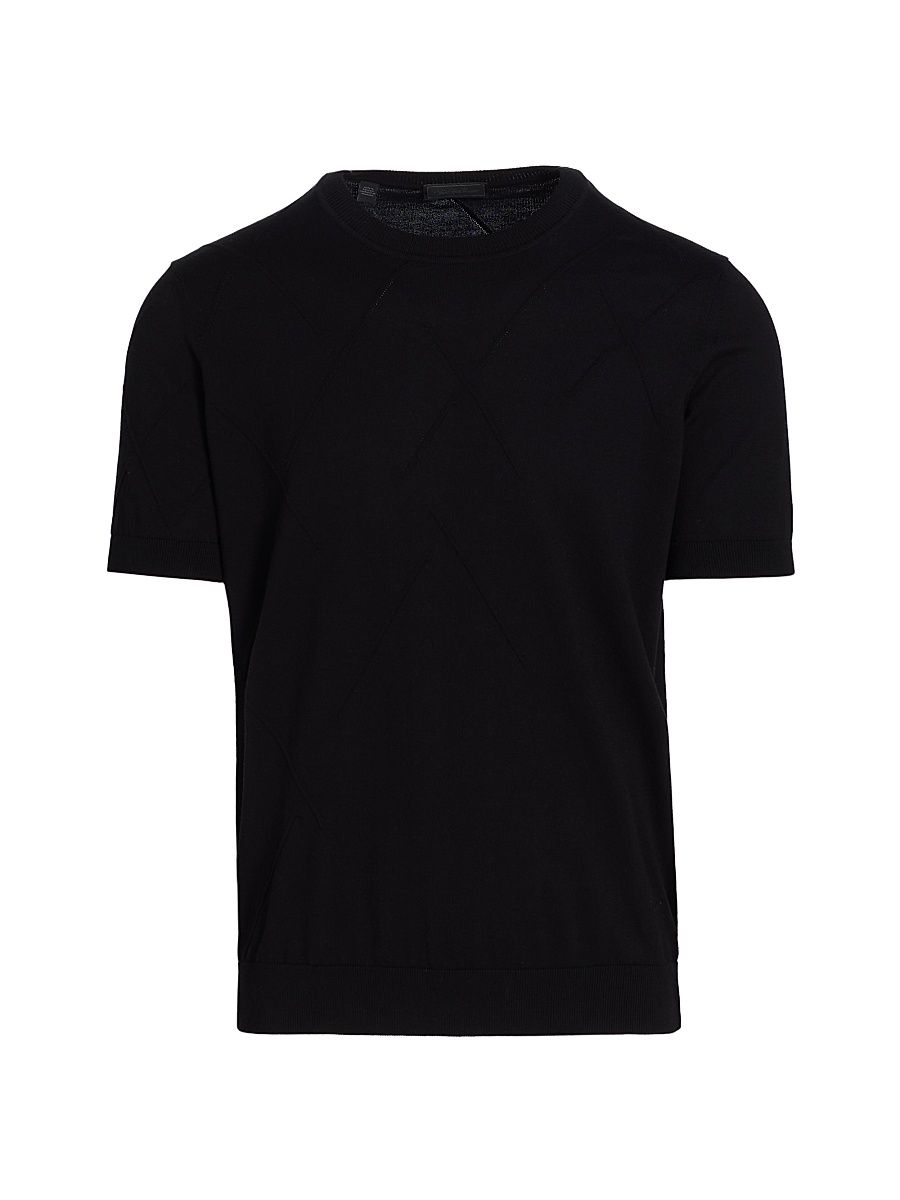 Men's Diagonal Stitch Crewneck Short-Sleeve Sweater - Black - Size XXL